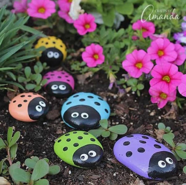 DIY Ladybug Painted Rocks Garden Crafts ideas