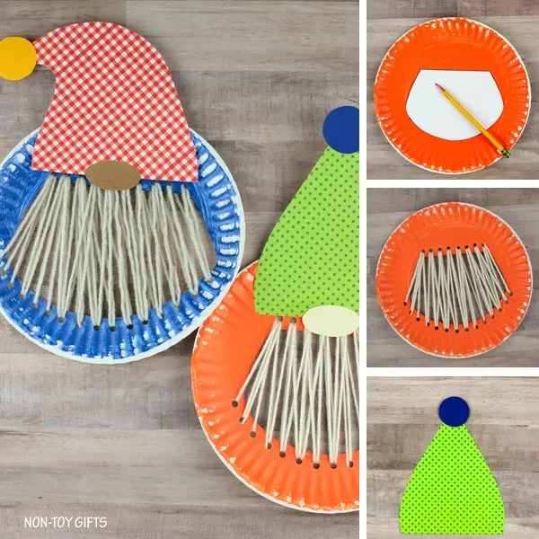 Paper plate gnome craft collage