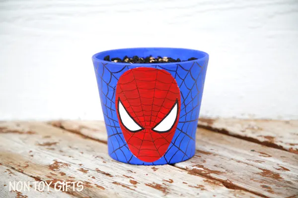 Spider Man grass pots - fun craft for kids