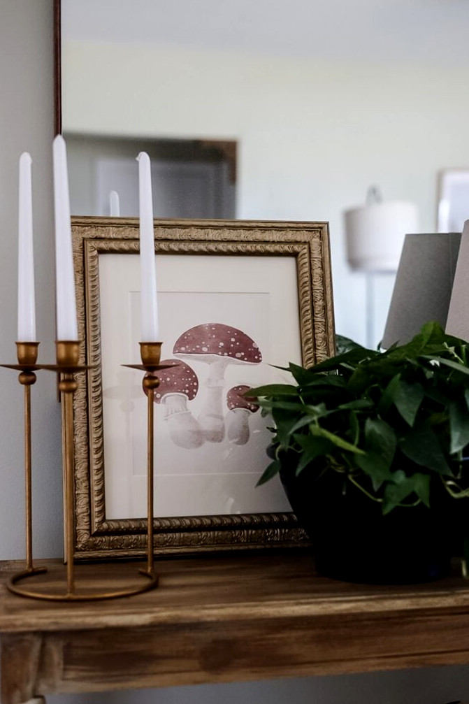mushroom print in vintage gold frame