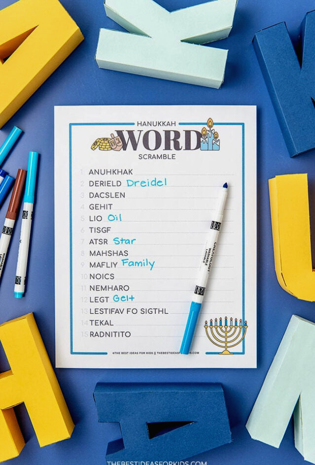 Hanukkah Word Scramble Sheet