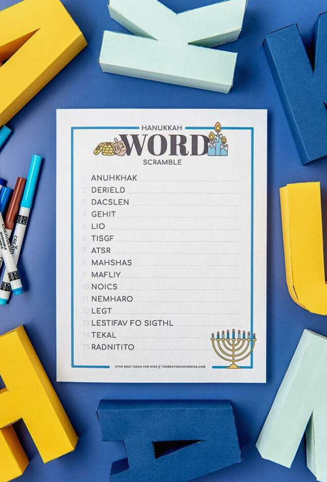 Printable Chanukah Word Scramble
