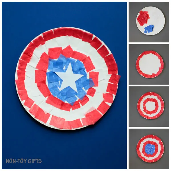 Captain America paper plate craft collage