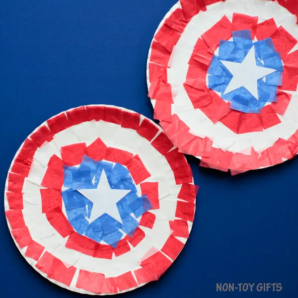 Captain America paper plate shield project for children
