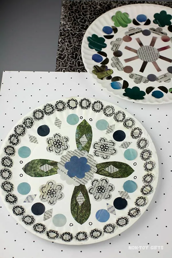 reuse newspaper to create a lovely paper plate mandala craft for children