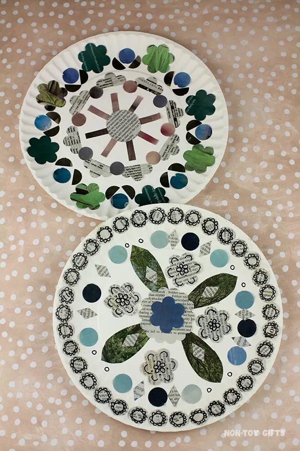newspaper and paper plate mandala art activity for children