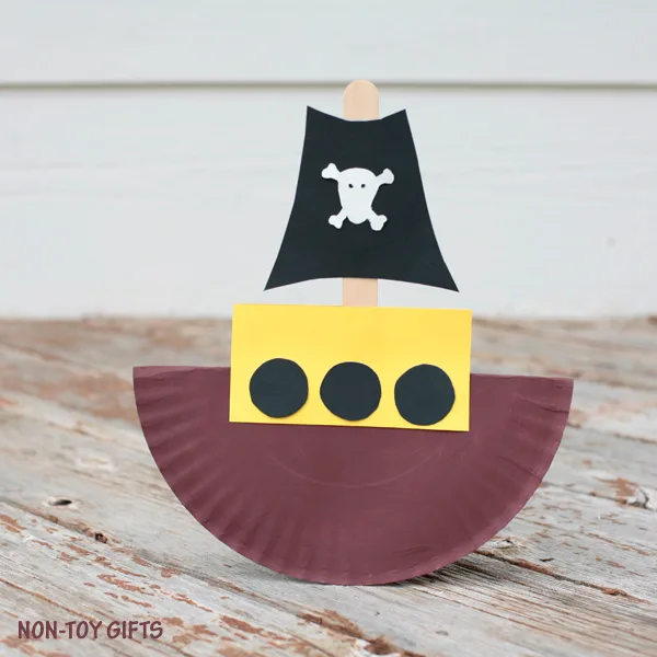 Rocking paper plate pirate ship craft for kids. Little boys will love this craft. | at Non-Toy Gifts