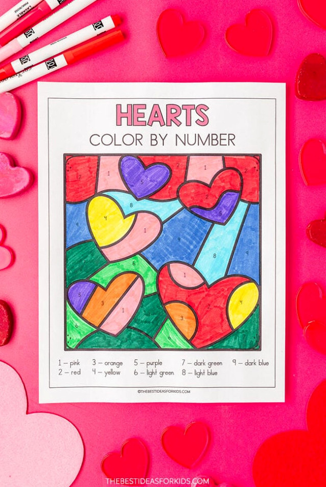 Hearts Color by Number Pages