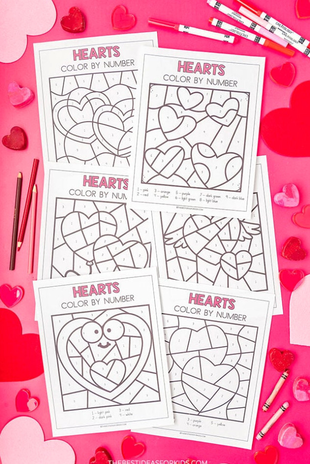 Printable Heart Color by Number Pages