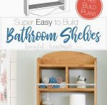Create extra room in a compact bathroom with these simple DIY bathroom storage shelves. Farmhouse appeal and metal accents give this over toilet shelf a beautiful look for the bathroom or any space in the home. Housefulofhandmade.com | #bathroomstorage #farmhouseshelf #bathroomshelf #buildplans #woodworking