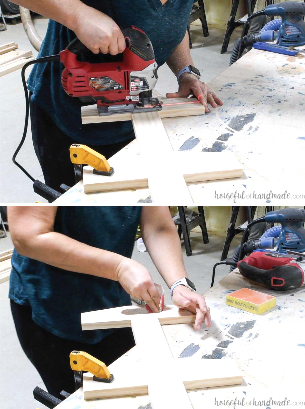 Removing the handle center with a jigsaw and smoothing it by hand.