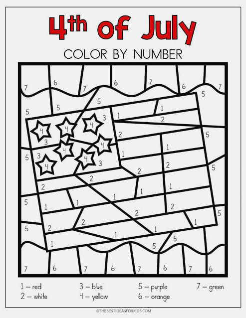 4th of july color by number page