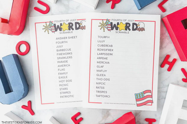 4th of July Free Printable Word Scramble