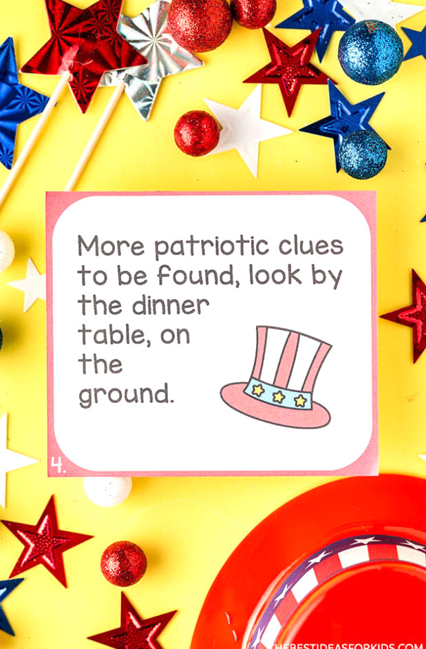 4th of July Scavenger hunt clue cards