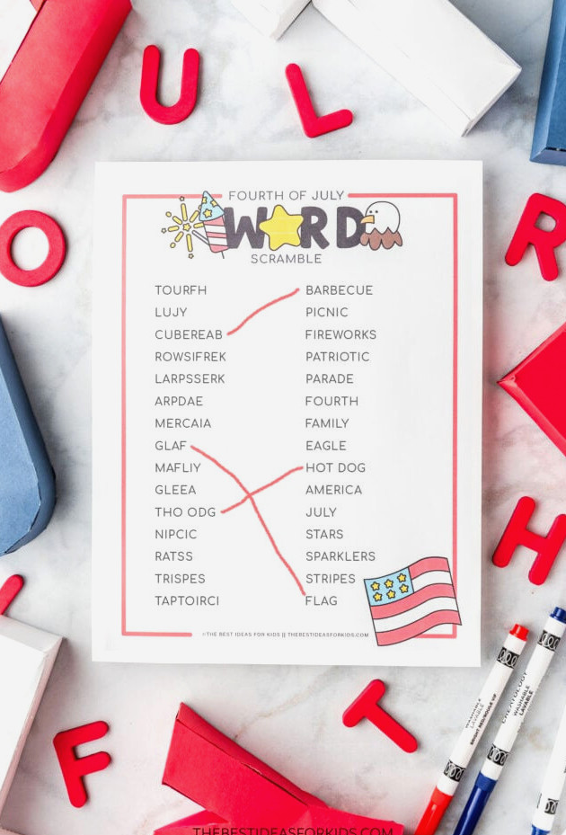 Word Scramble with Answers for 4th of July