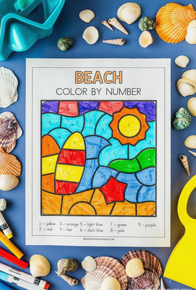 Beach Color by Number Free Printables
