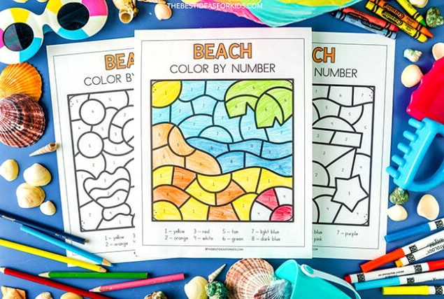Beach Color by Number Pages
