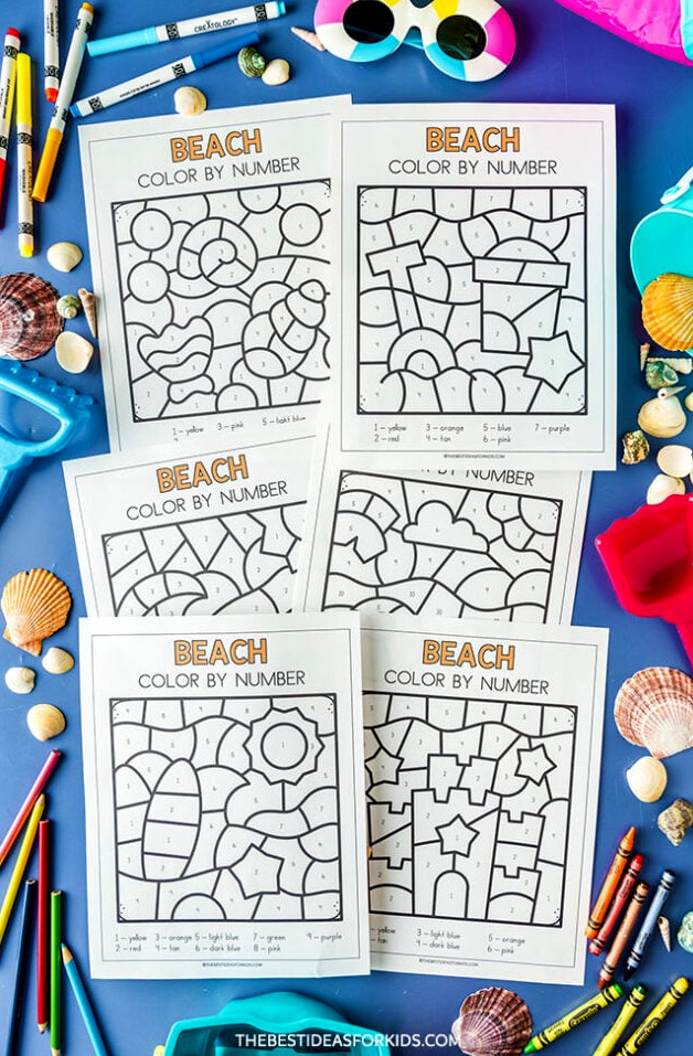 Free Printable Beach Color by Numbers