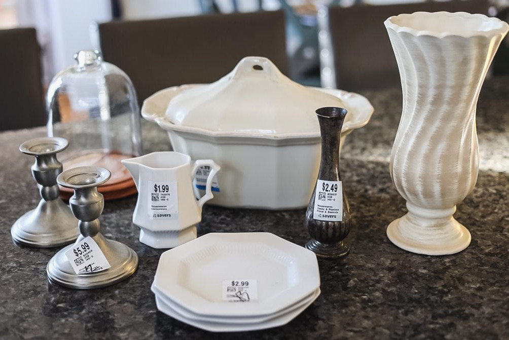 collection of thrift store home decor