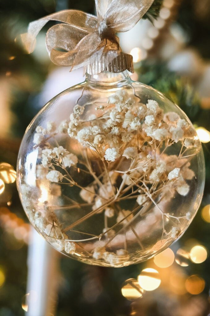 ornament packed with dried baby's breath