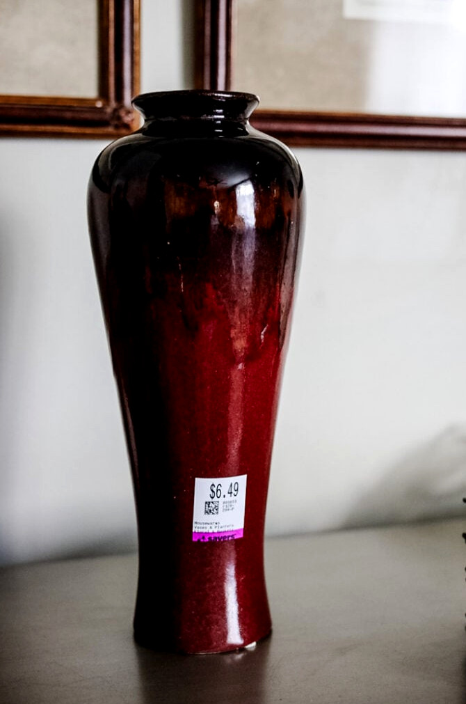 red ombre ceramic thrift store vase