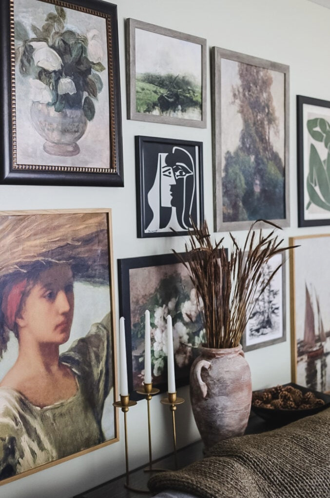 gallery wall on living room wall