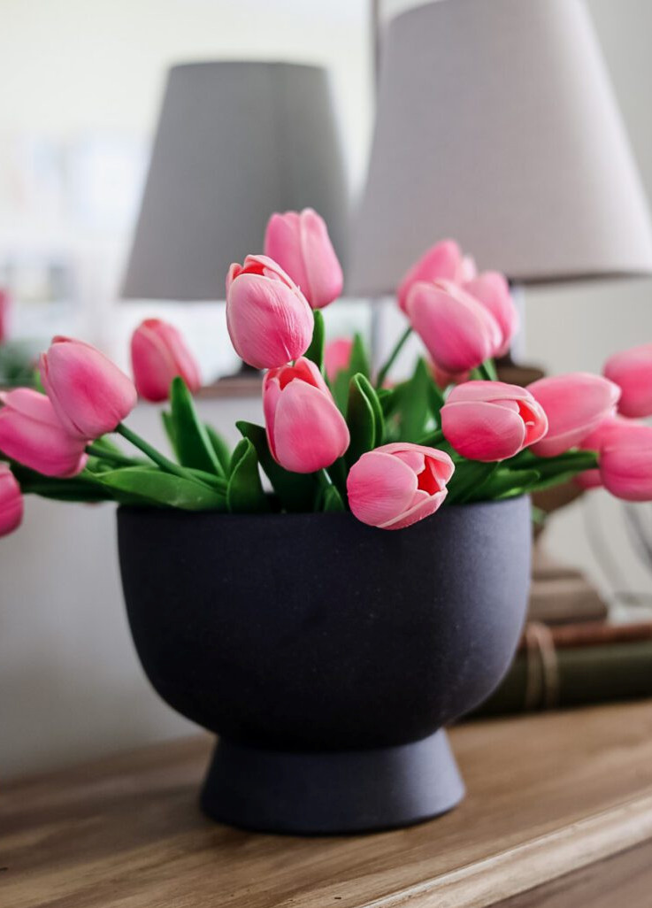 amazon pink artificial tulips in black planter