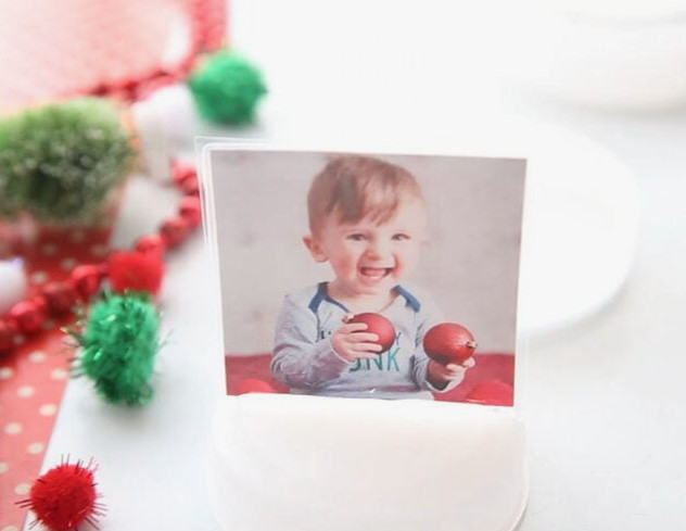 Attach the laminated photo to the base