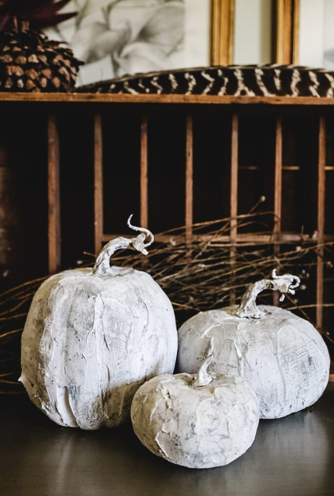set of fuax cement pumpkins