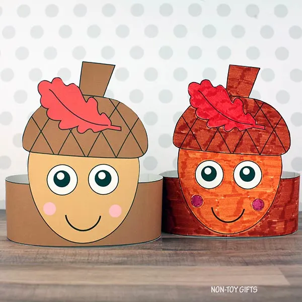 autumn acorn paper hat craft for preschool children