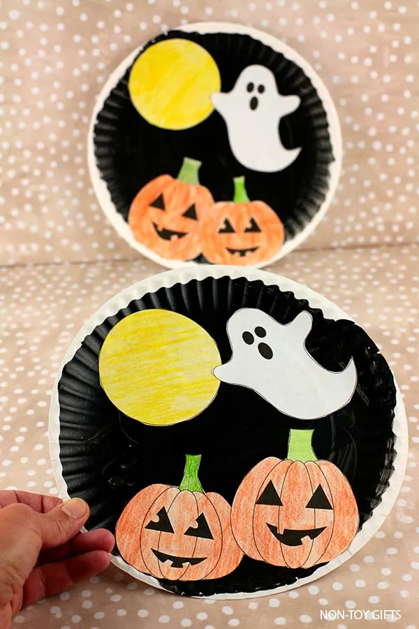 Halloween paper plate craft for kids with free printable template