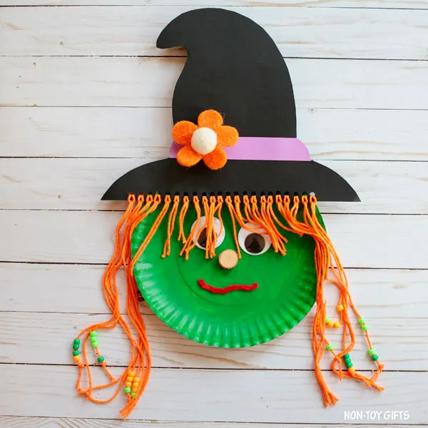 paper plate Halloween crafts for kids: witch