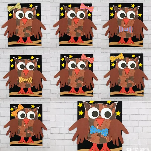 easy handprint and ripped paper owl project for children