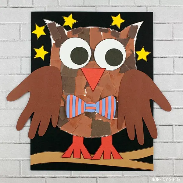 ripped paper owl project for preschool children and older kids 
