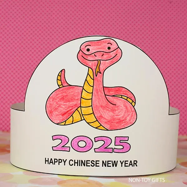easy DIY Chinese New Year Snake paper hat craft printable for the classroom