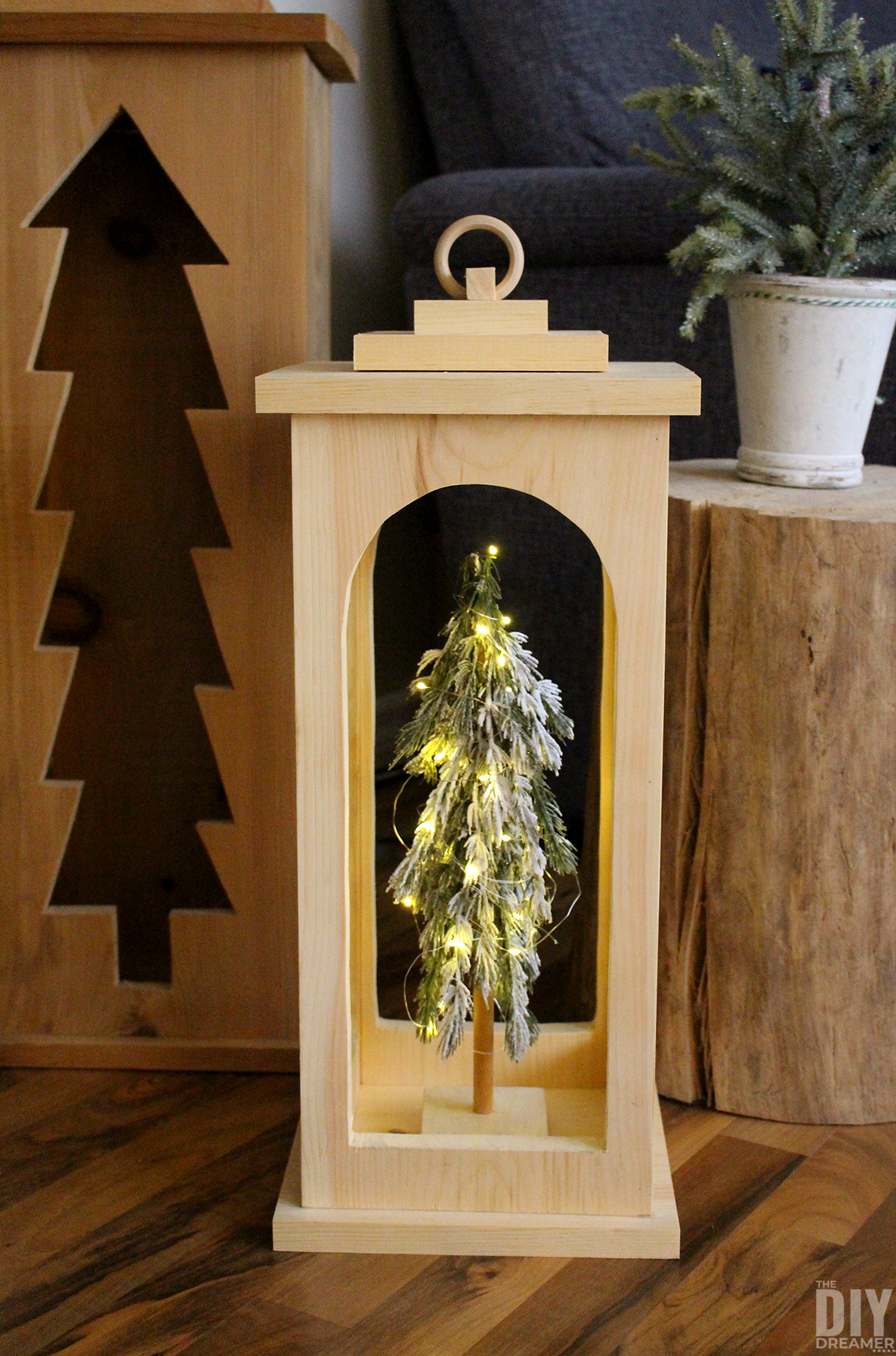 DIY lantern made from wood.