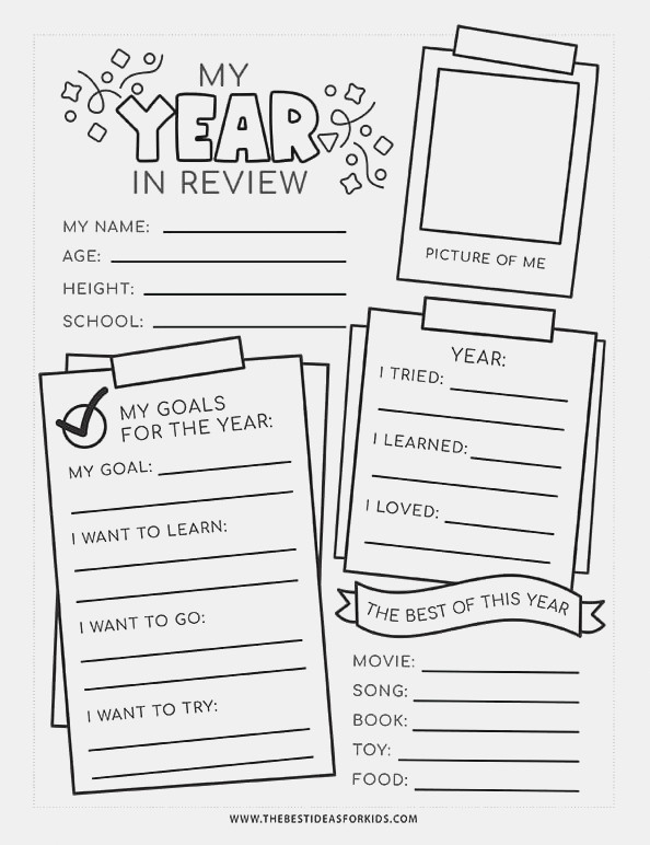 Printable Worksheet for Reviewing My Year