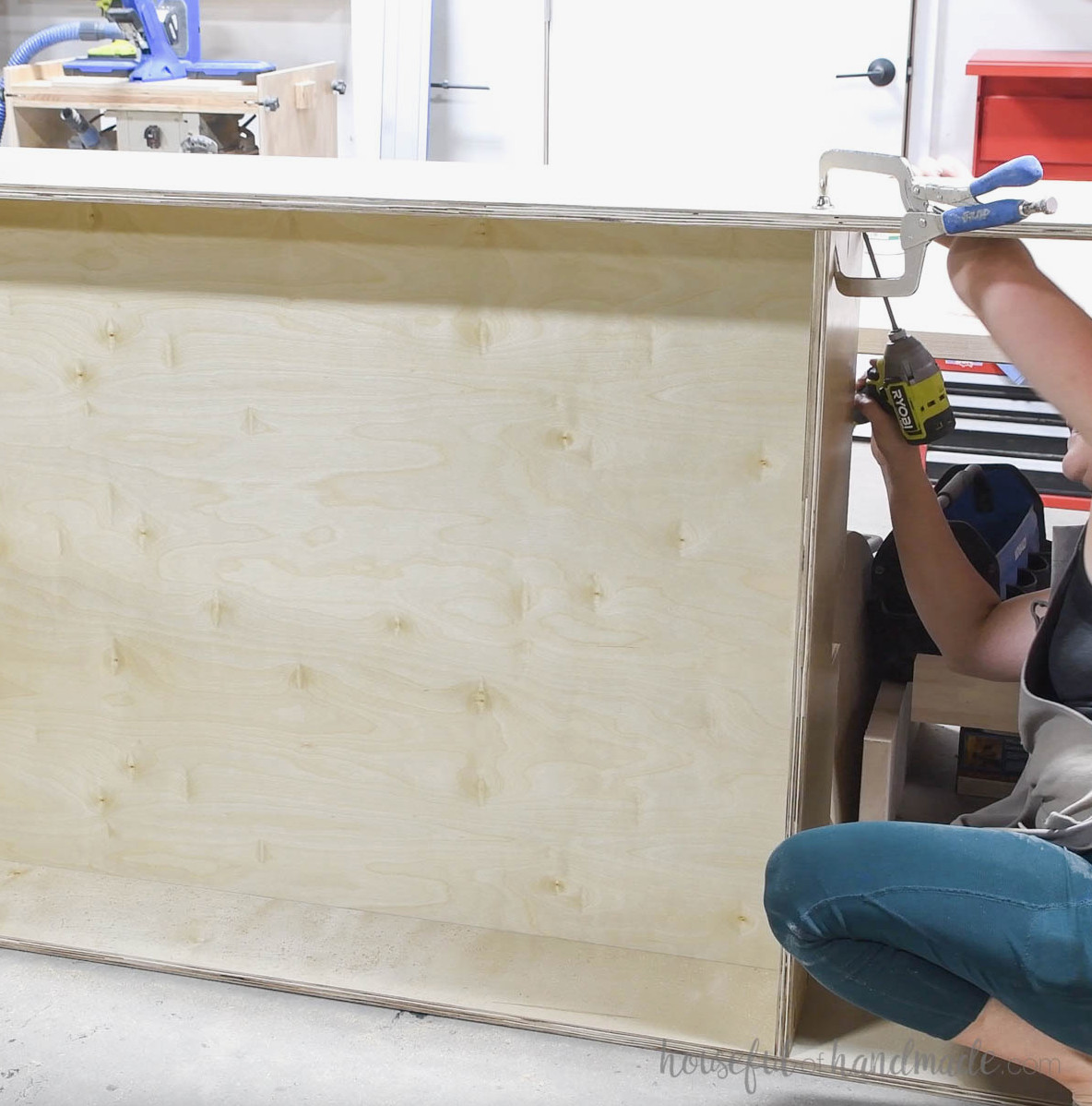 Putting together the cabinet with the recessed back.
