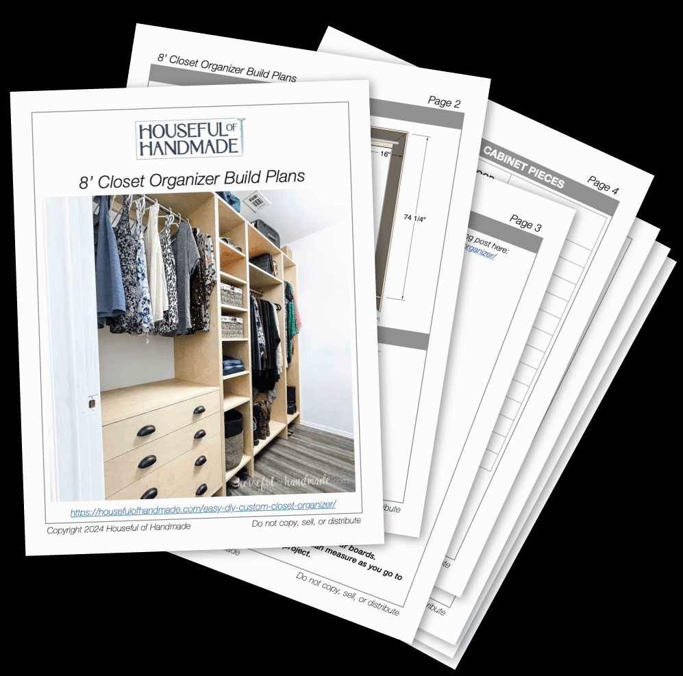 PDF plans for a custom closet organizer.