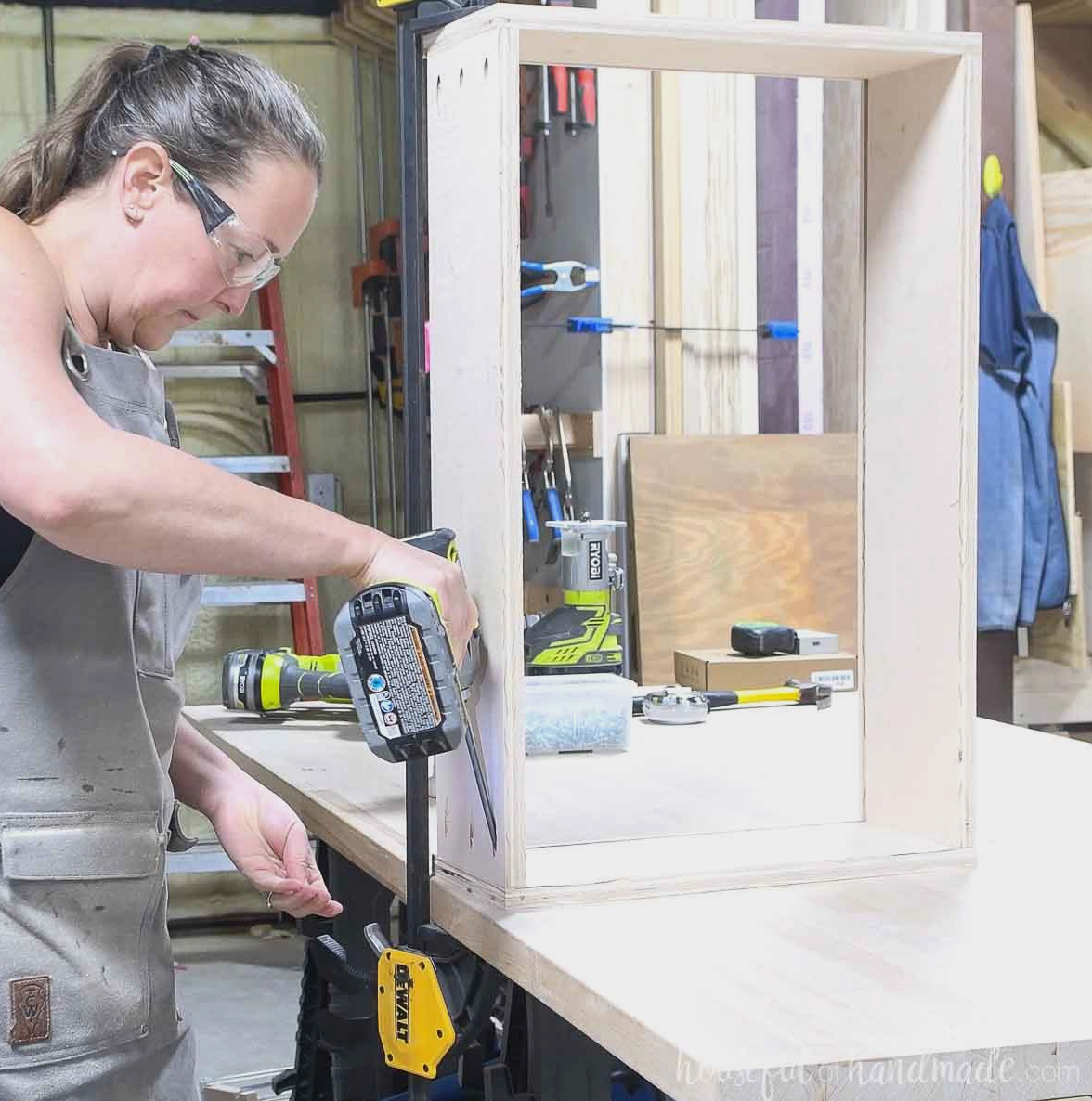 Assembling the drawer box using pocket holes. 