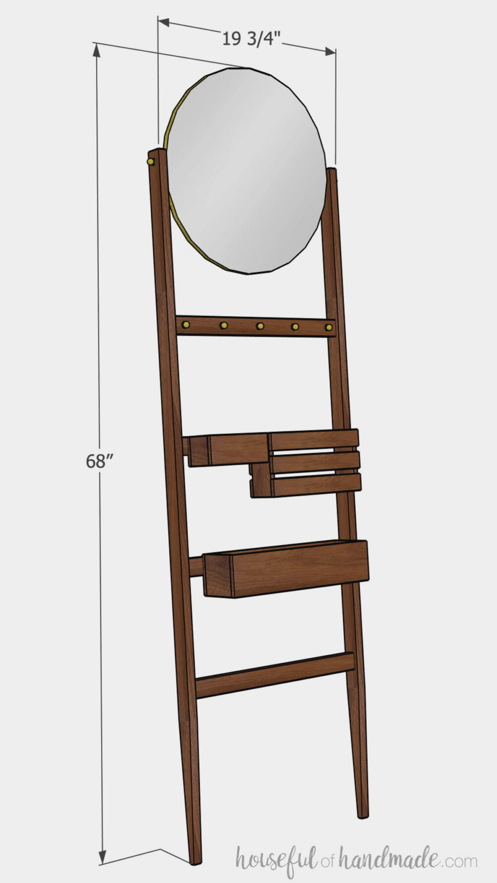 3D sketch of the entry ladder with dimensions noted.