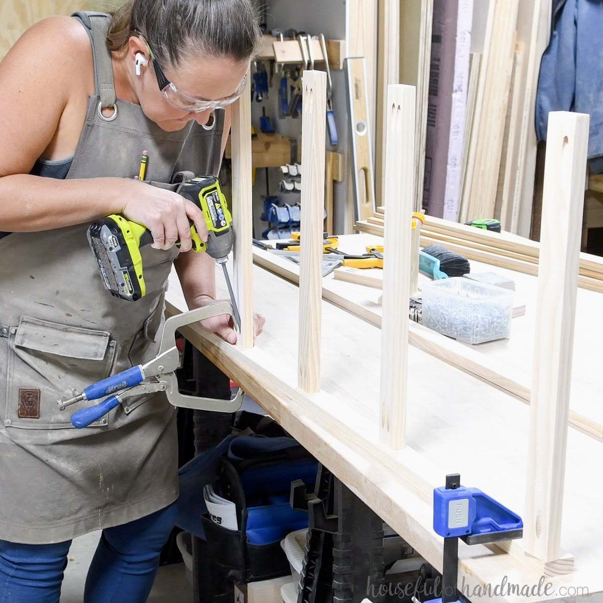Attaching rungs to the entry ladder.