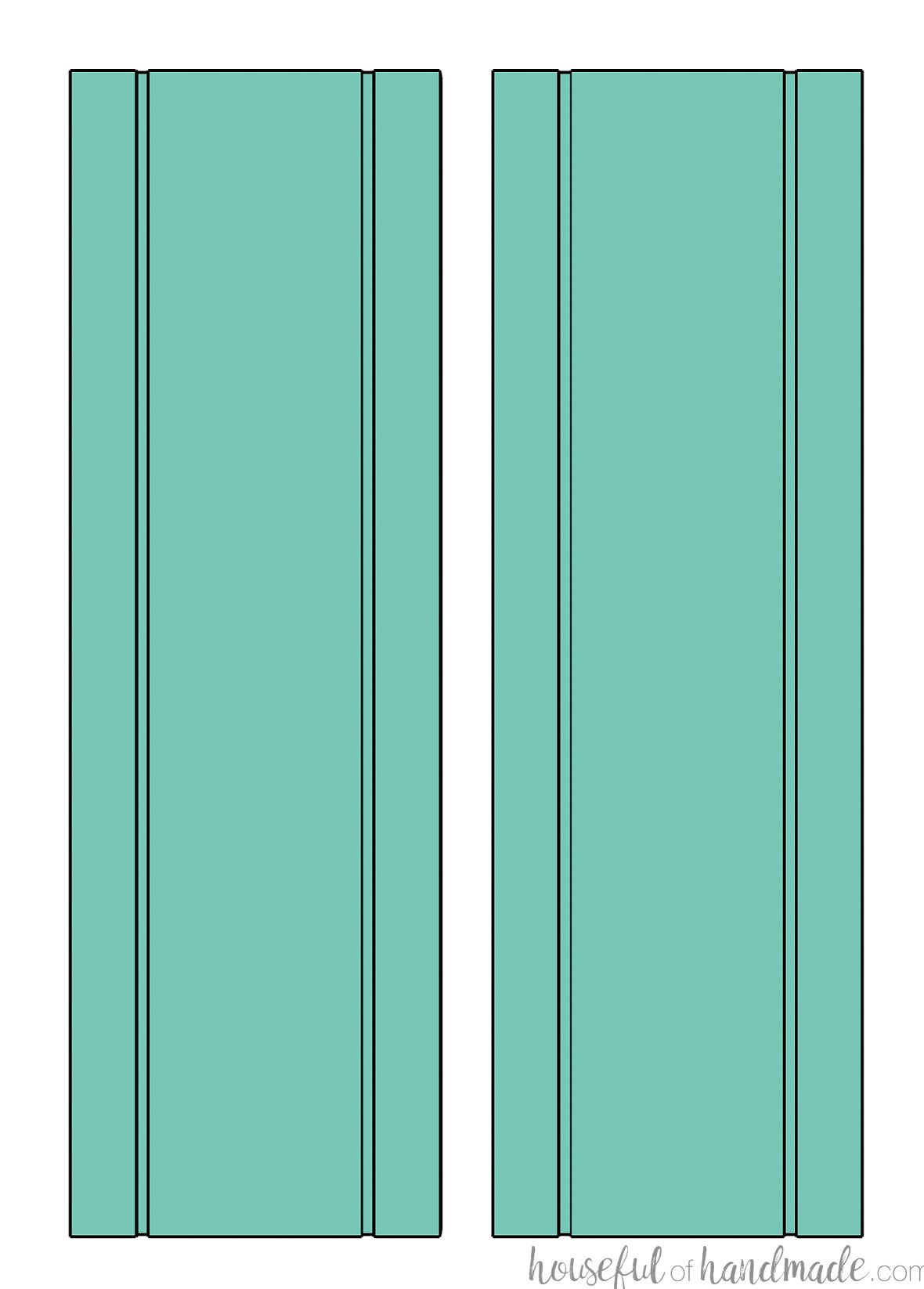 Sketch showing bookcase side pieces with grooves for shelf standards.