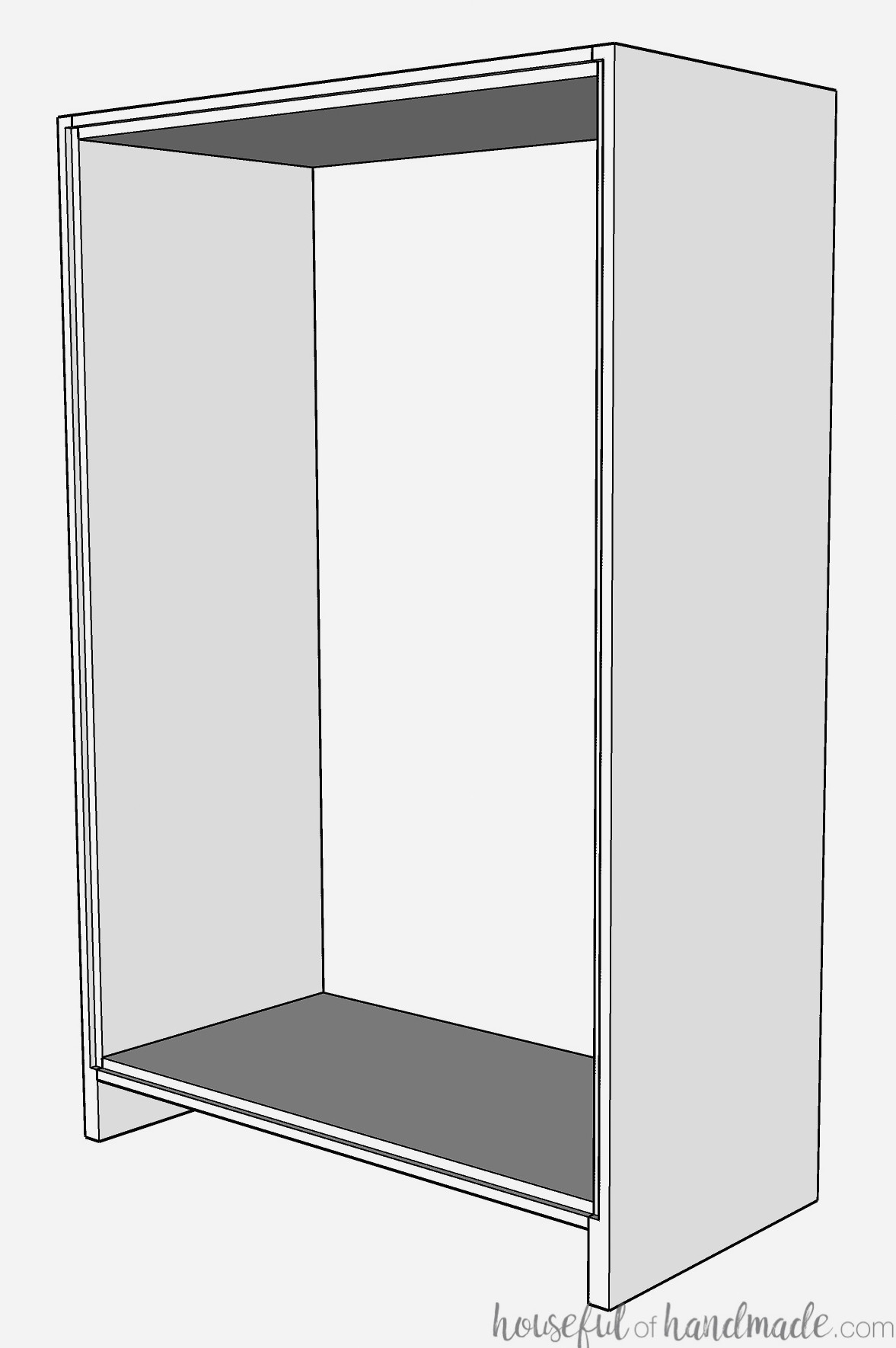 Diagram of a bookcase box with a routed rear channel for the back panel.