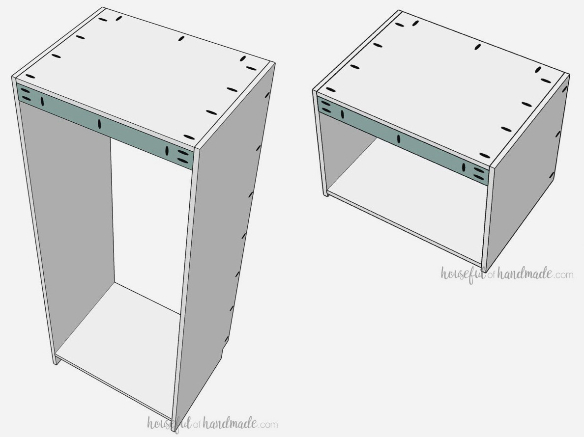Adding support pieces beneath the top of the pantry cabinet box.