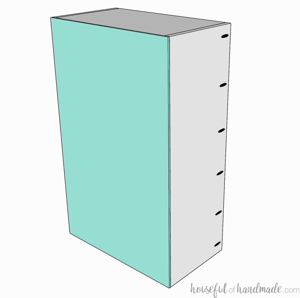 3D sketch of the back piece attached to the completed wall cabinet carcass.