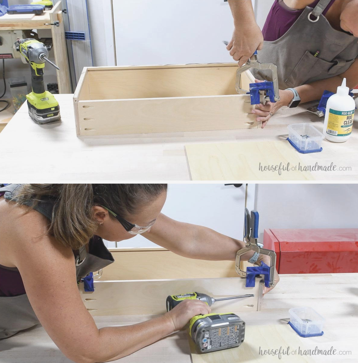 Putting together the drawer box from 1/2" plywood.