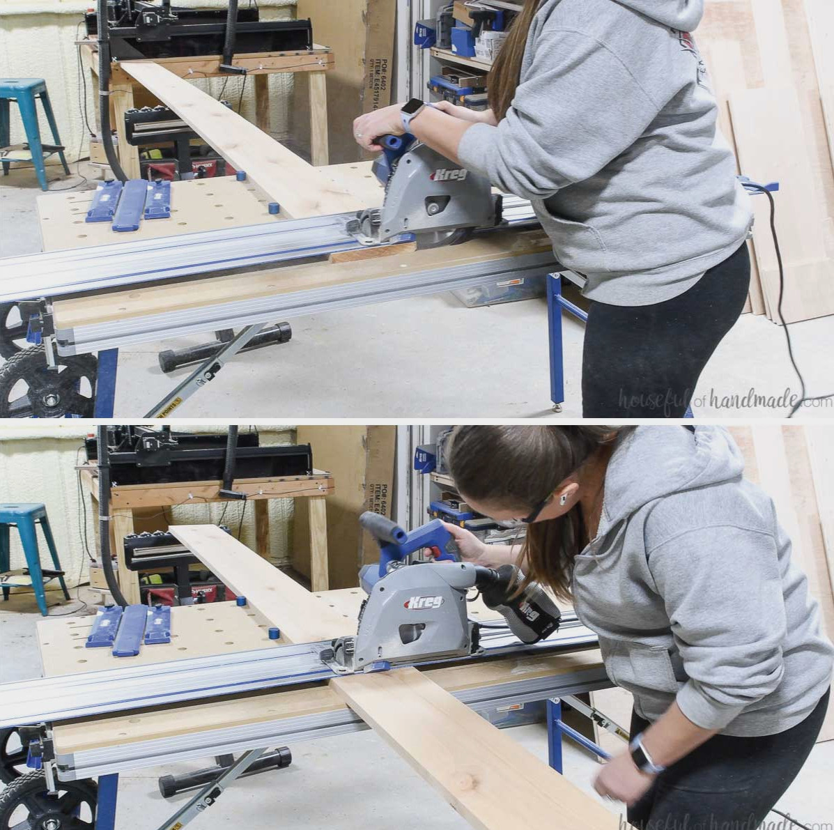 Crosscutting the boards to the required length before ripping them. 