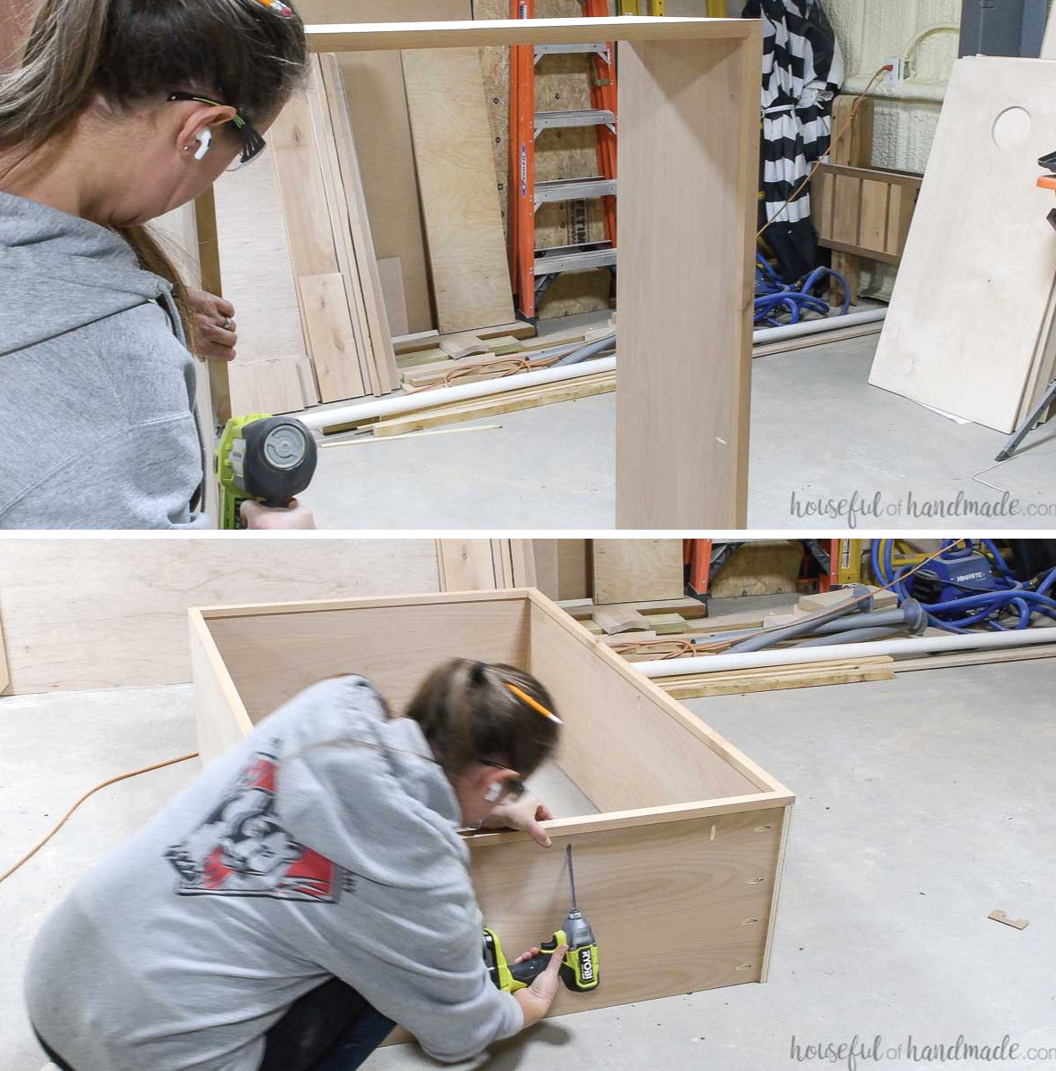 Fastening the face frame onto the front of the cabinet box. 