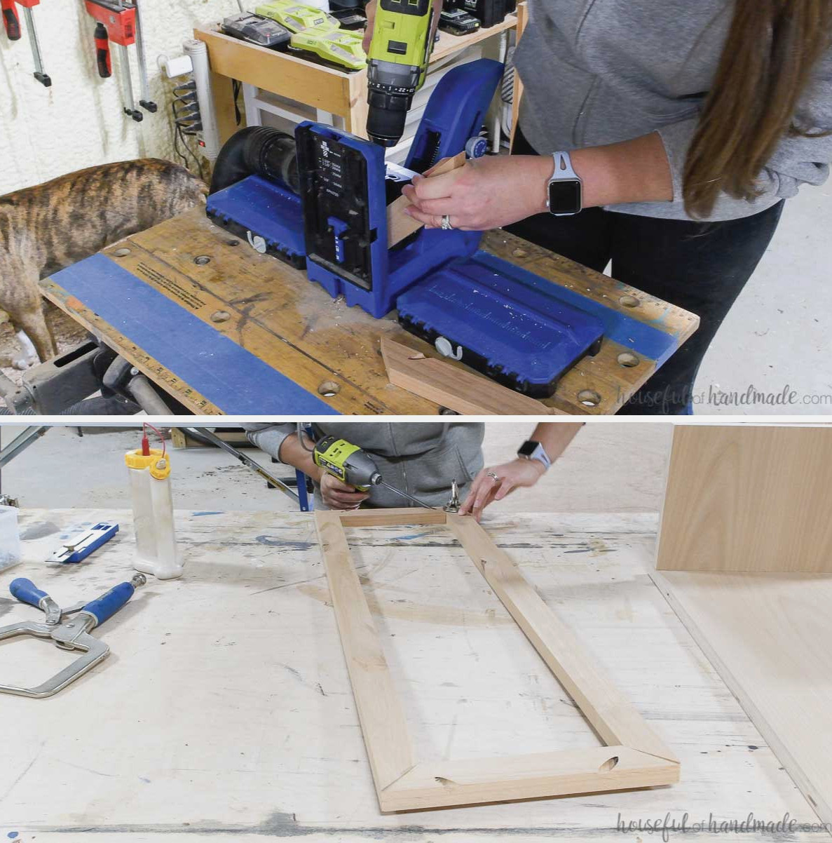 Building the face frame for the display cubby in the cabinet with mitered corners. 